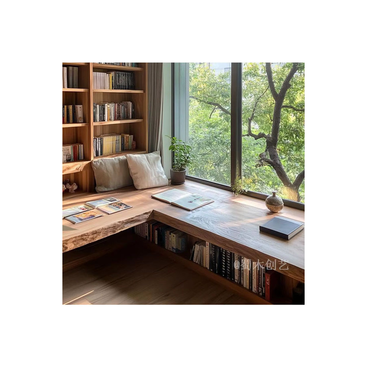 Shu Mu Chuangyi Eck-Schreibtischschrank aus Massivholz im Retro-Stil, Natur, freistehend - Bild 4