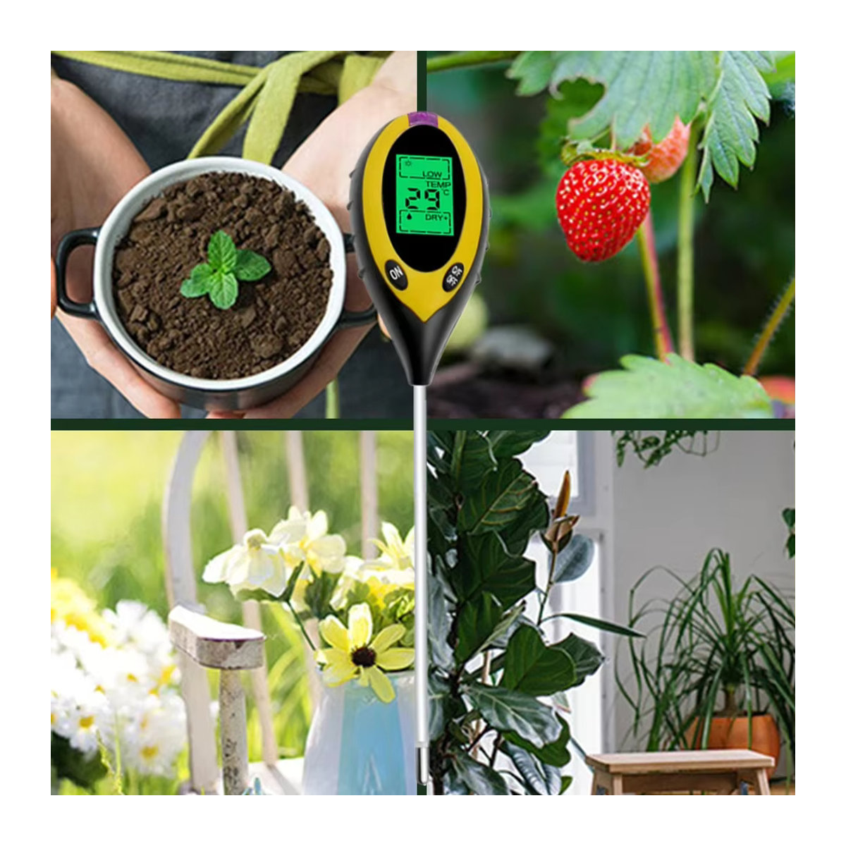 Shunmaii 4in1 Boden-pH-Meter mit LCD-Display und Solarbetrieb zur Messung von pH-Wert, Feuchtigkeit und Temperatur für die Pflanzenpflege - Bild 4