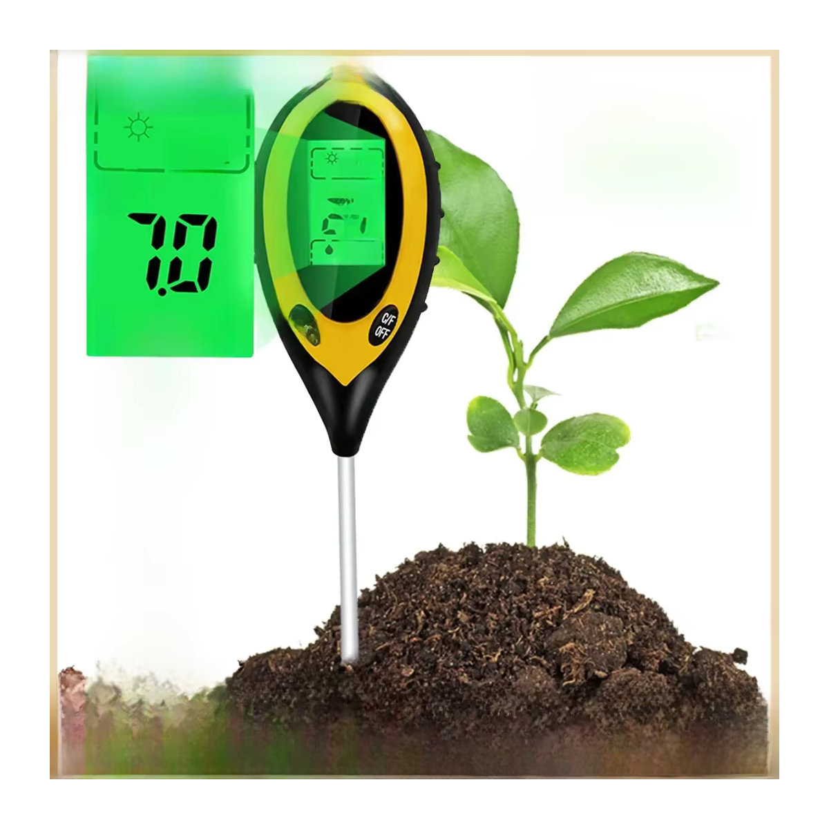 Shunmaii 4in1 Boden-pH-Meter mit LCD-Display und Solarbetrieb zur Messung von pH-Wert, Feuchtigkeit und Temperatur für die Pflanzenpflege - Bild 7