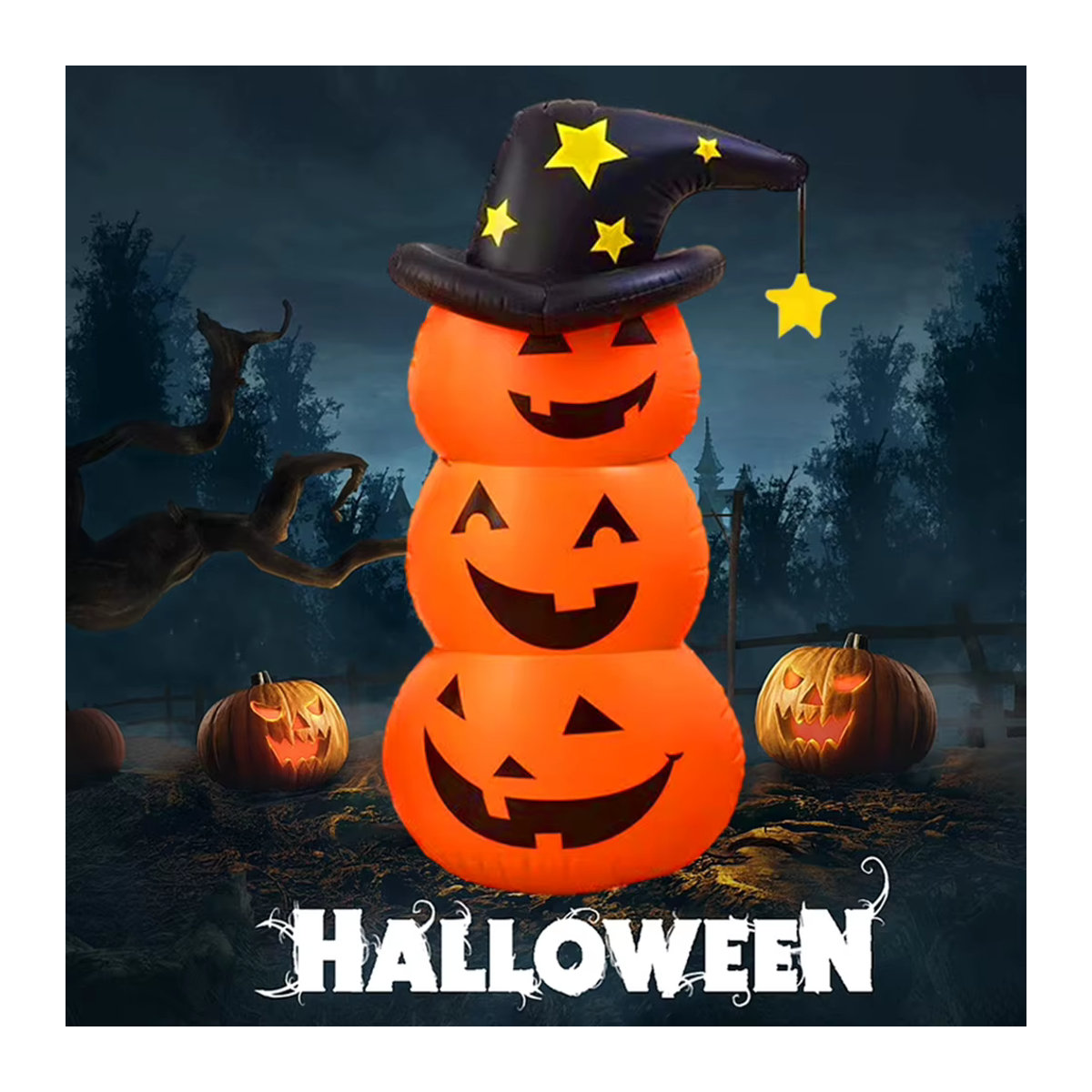 Shunmaii Aufblasbarer Halloween Kürbis mit beängstigendem Geist als Outdoor Dekoration in Orange und Gelb - Bild 2