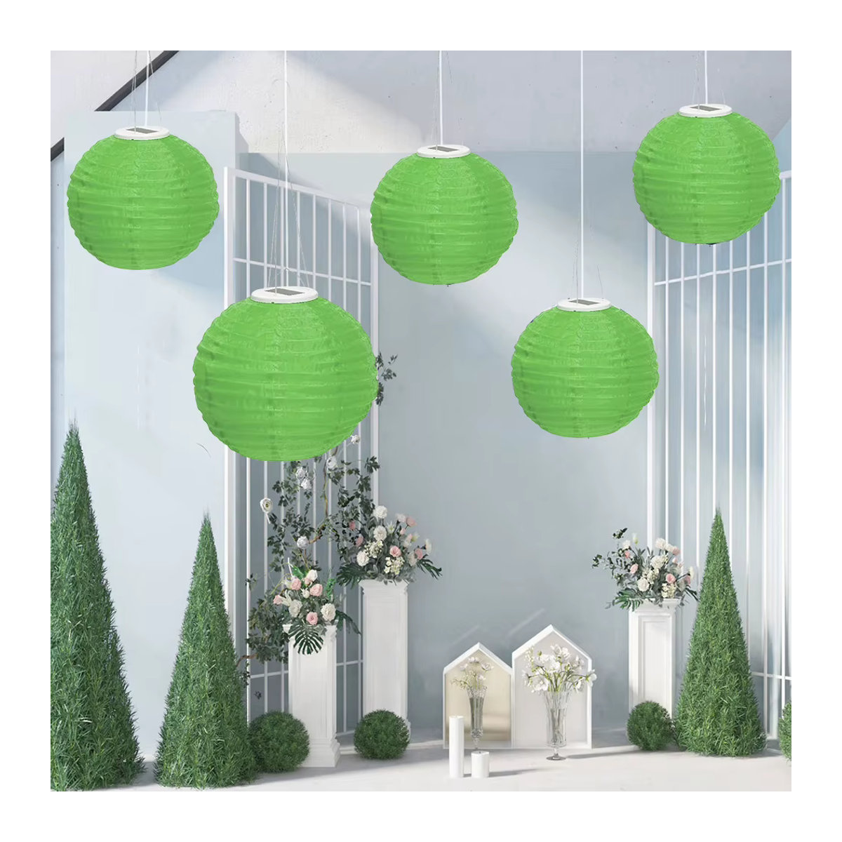 Shunmaii Bunte Solar LED Laterne aus Nylon, Wasserdicht, Runde Hängende Garten Dekoration, Durchmesser: 30,48 cm - Bild 2