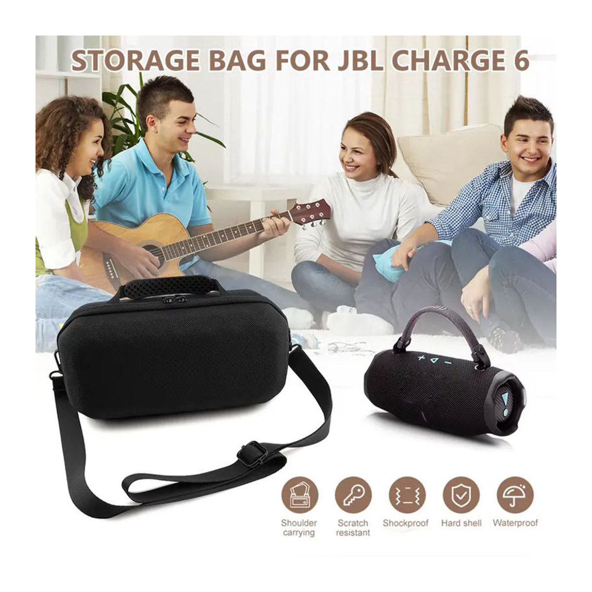 Shunmaii Harte EVA-Reisetasche mit verstellbarem Schultergurt für JBL Charge 6 Bluetooth-Lautsprecher, Schwarz - Bild 4