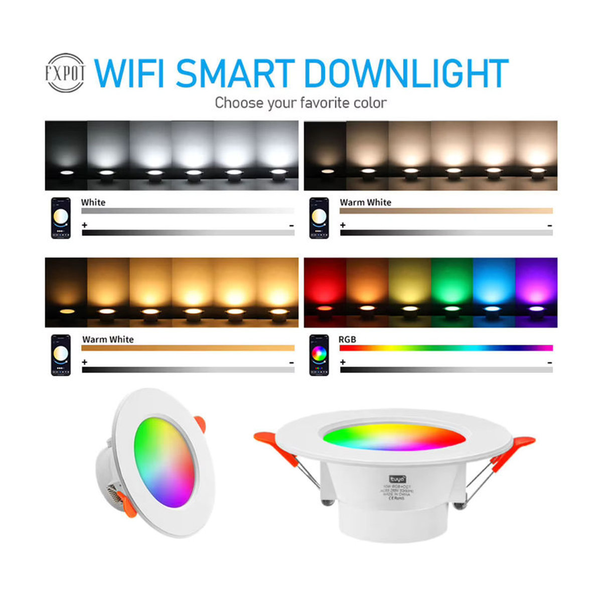 Shunmaii Smart RGB LED Einbaustrahler 10W dimmbar mit Alexa und Google Home kompatibel in Bunt und Weiß - Bild 5