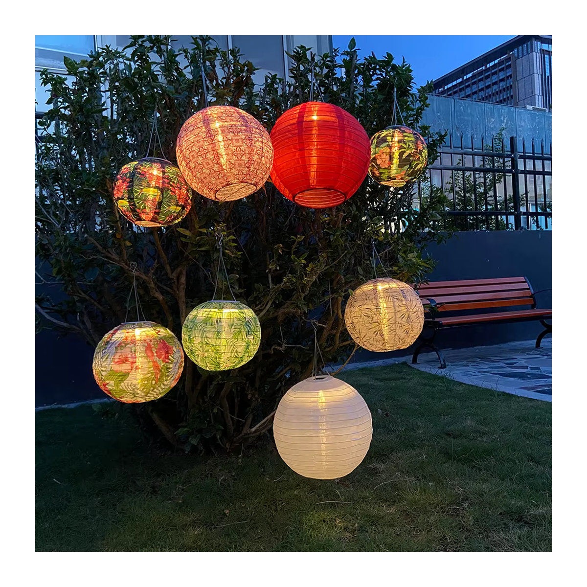 Shunmaii Solar LED Papierlaterne Bunt als Hängelaterne für Garten und Dekoration - Bild 2