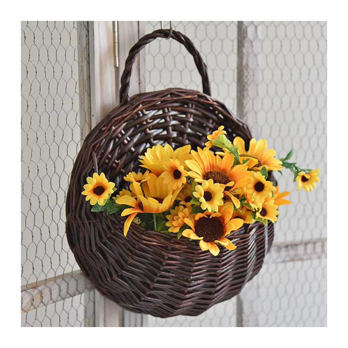 Shunmaii Wand-Rattan-Korb zum Aufhängen, handgemachter Weiden-Blumentopf in Braun, rustikaler Wandkorb für Topfpflanzen - Bild 1