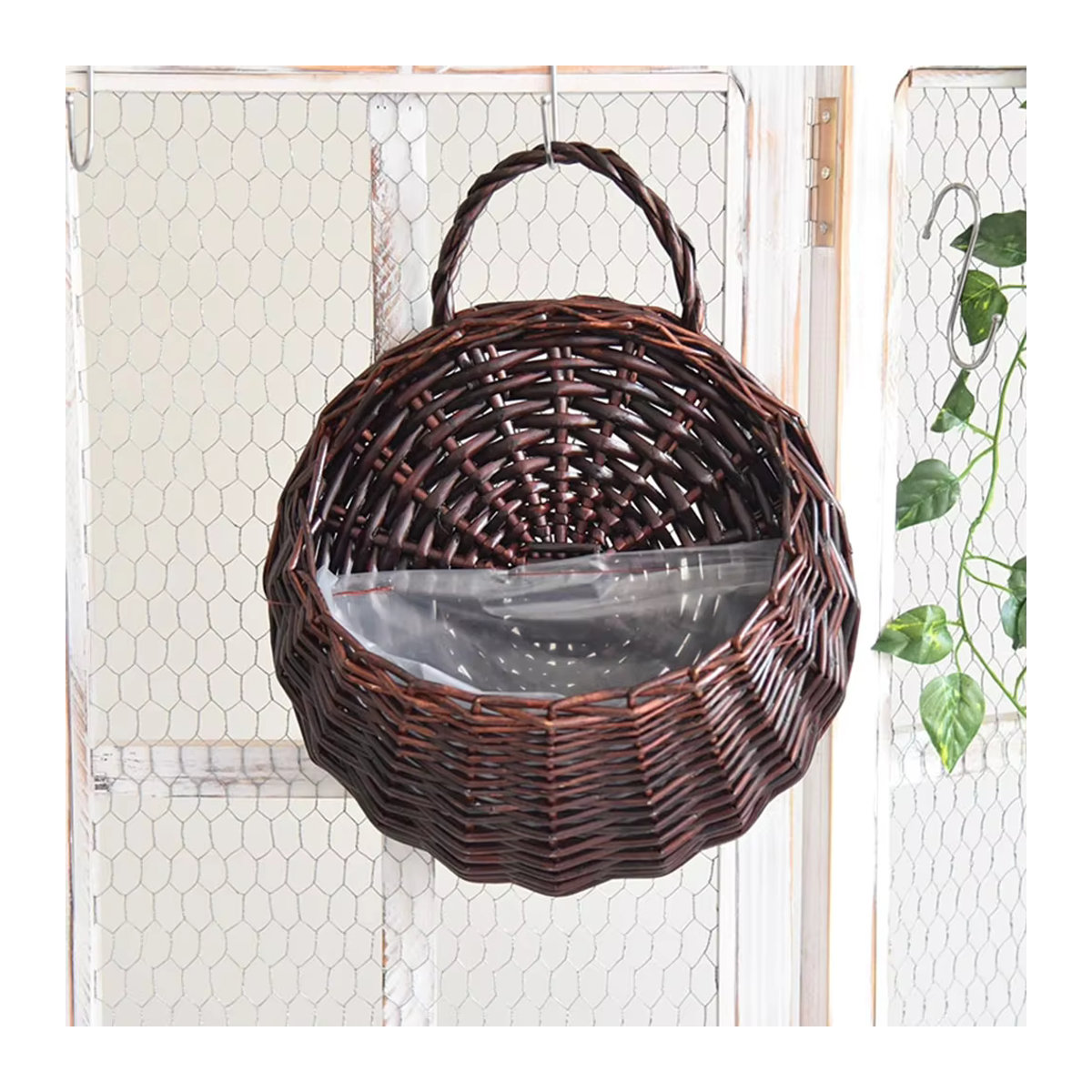 Shunmaii Wand-Rattan-Korb zum Aufhängen, handgemachter Weiden-Blumentopf in Braun, rustikaler Wandkorb für Topfpflanzen - Bild 2