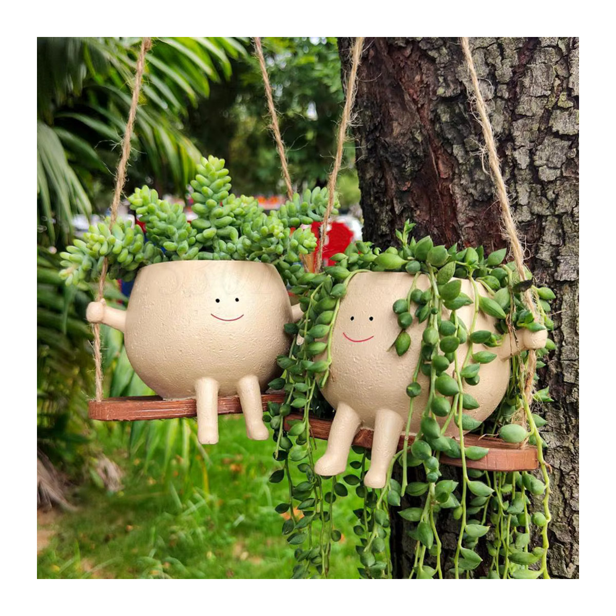 Shunmaii Wandpflanzer Gesicht aus Kunstharz in Beige mit Schaukel-Design - Bild 5
