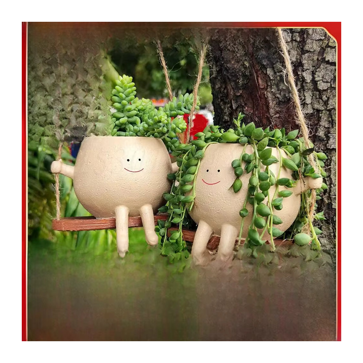 Shunmaii Wandpflanzer Gesicht aus Kunstharz in Beige mit Schaukel-Design - Bild 7