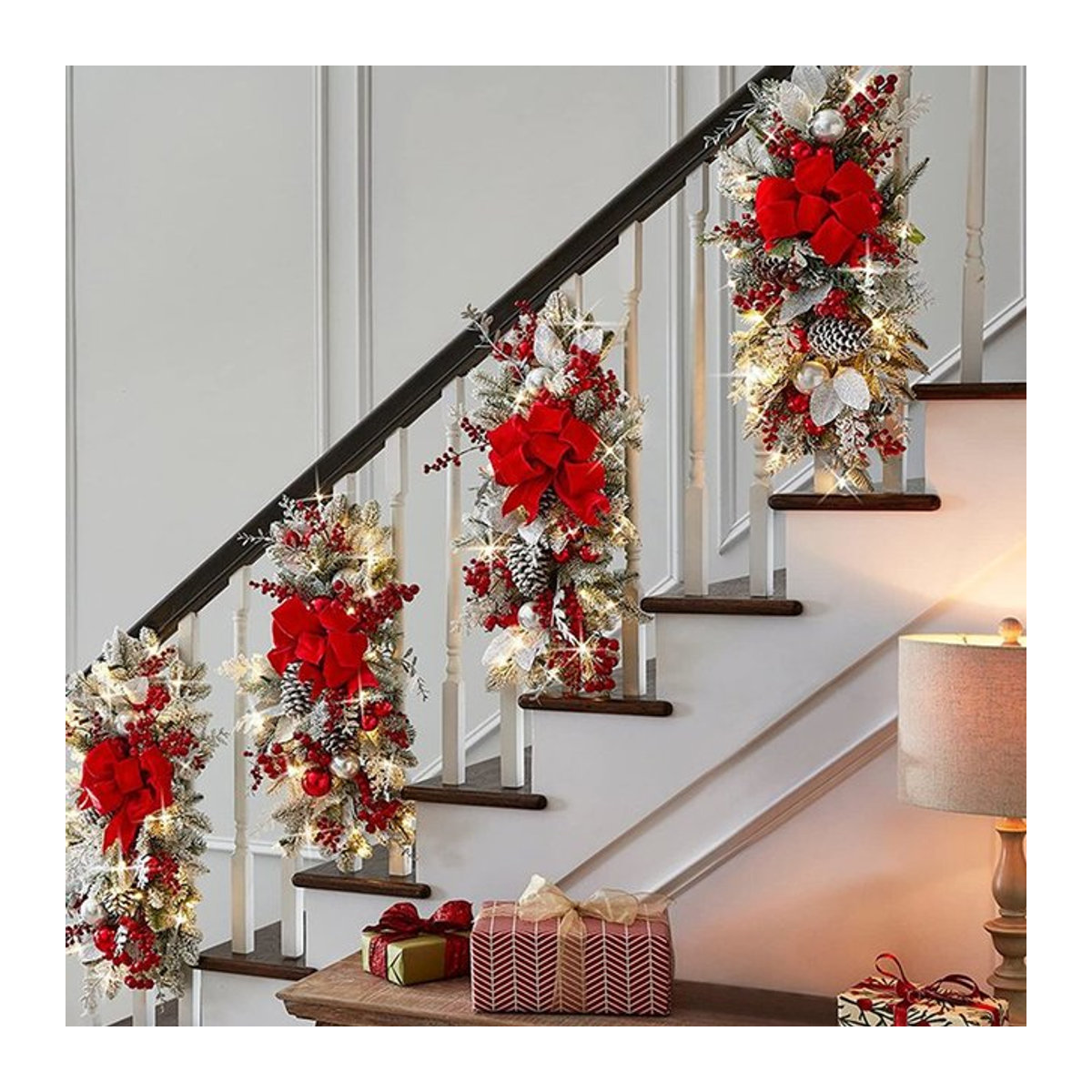 Shunmaii Weihnachts-Kranz-Anhänger in Gold und Rot zur festlichen Dekoration von Tür, Fenster oder Treppen - Bild 1