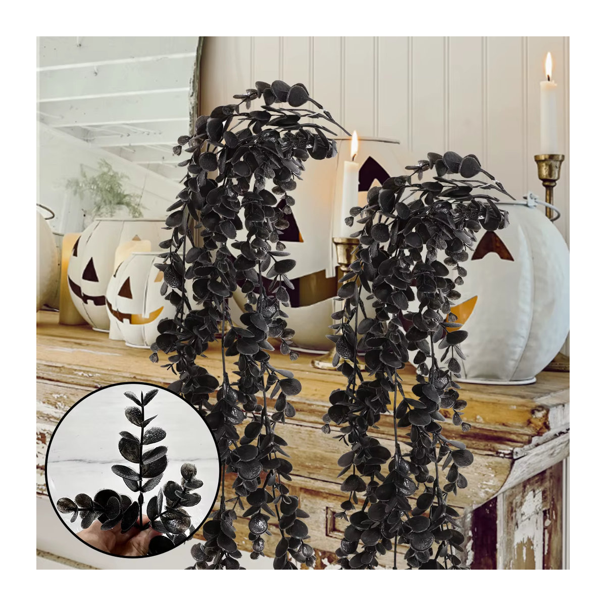 SIA FLOWER Eukalyptus-Hängegras künstliche Pflanze in Schwarz und Grün aus Kunststoff für die Innenbereich-Dekoration - Bild 1