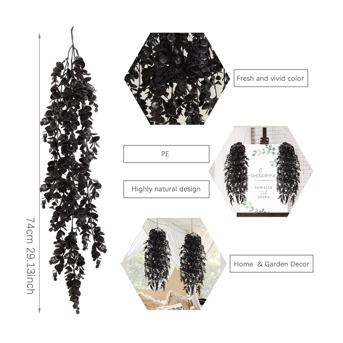 SIA FLOWER Eukalyptus-Hängegras künstliche Pflanze in Schwarz und Grün aus Kunststoff für die Innenbereich-Dekoration - Bild 2