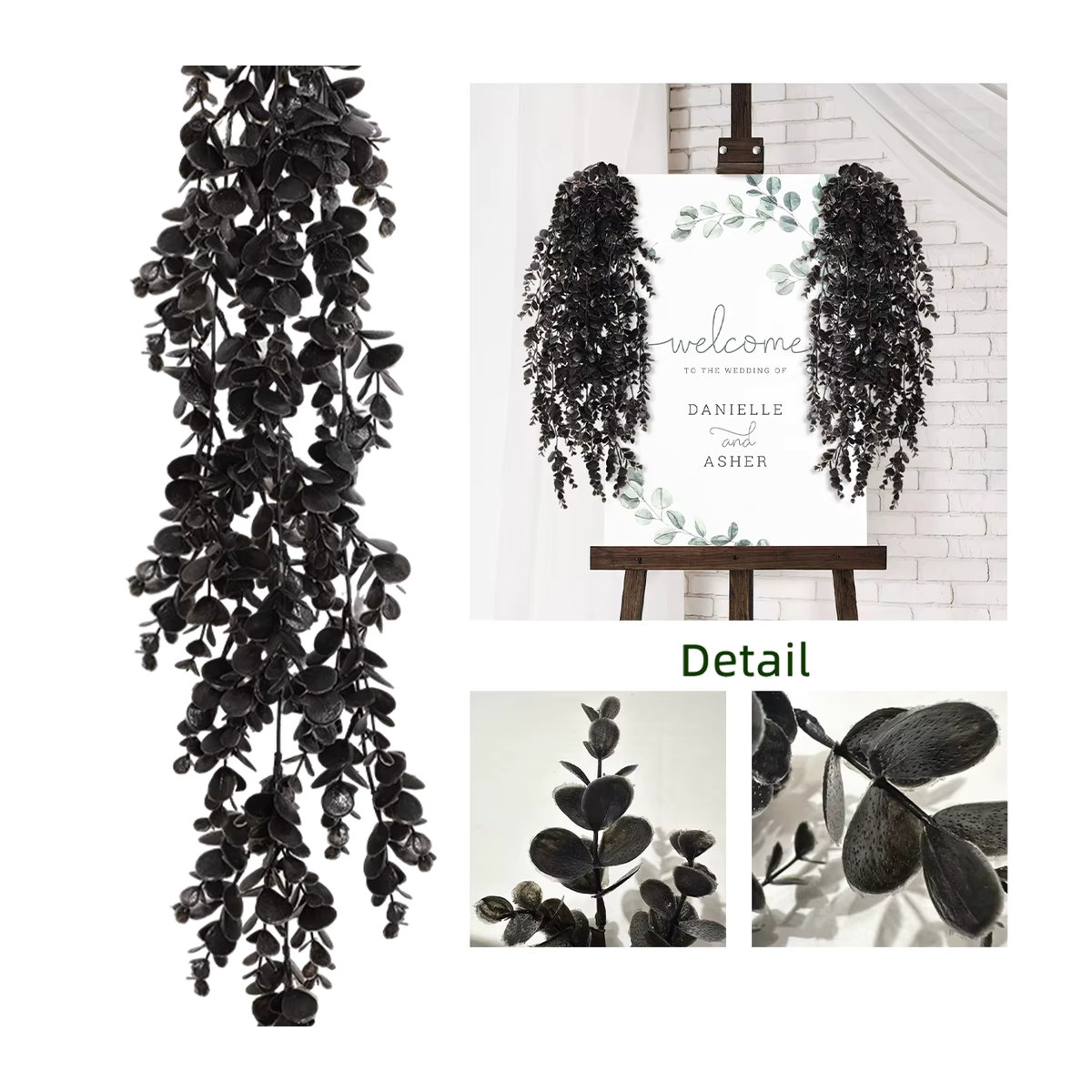 SIA FLOWER Eukalyptus-Hängegras künstliche Pflanze in Schwarz und Grün aus Kunststoff für die Innenbereich-Dekoration - Bild 3