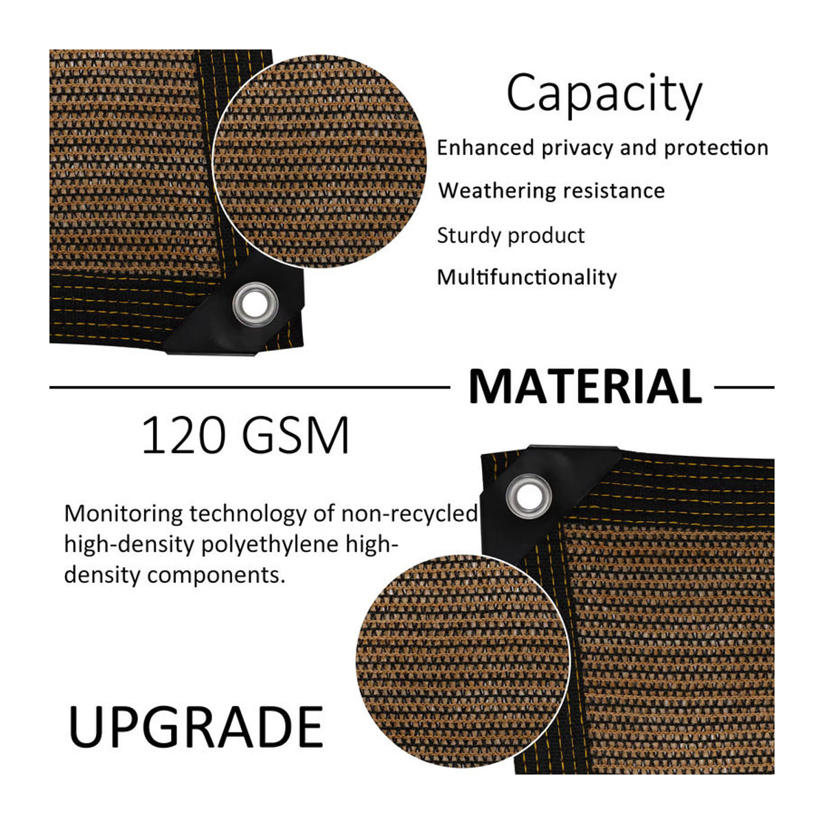 Sichtschutzzaun Netzabdeckung Braun, 120 g/m2, B: 100 cm, H: 600 cm, inklusive 50 Kabelbindern und 10 m Seil - Bild 5