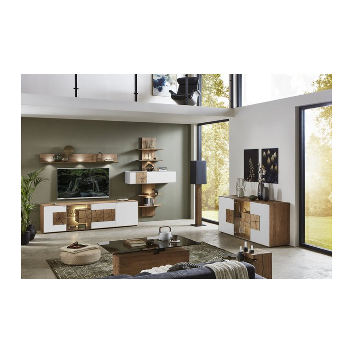 Sideboard Hartmann Heaven in Eiche und Weiß mit Glas und Massivholz, Modern - Bild 1