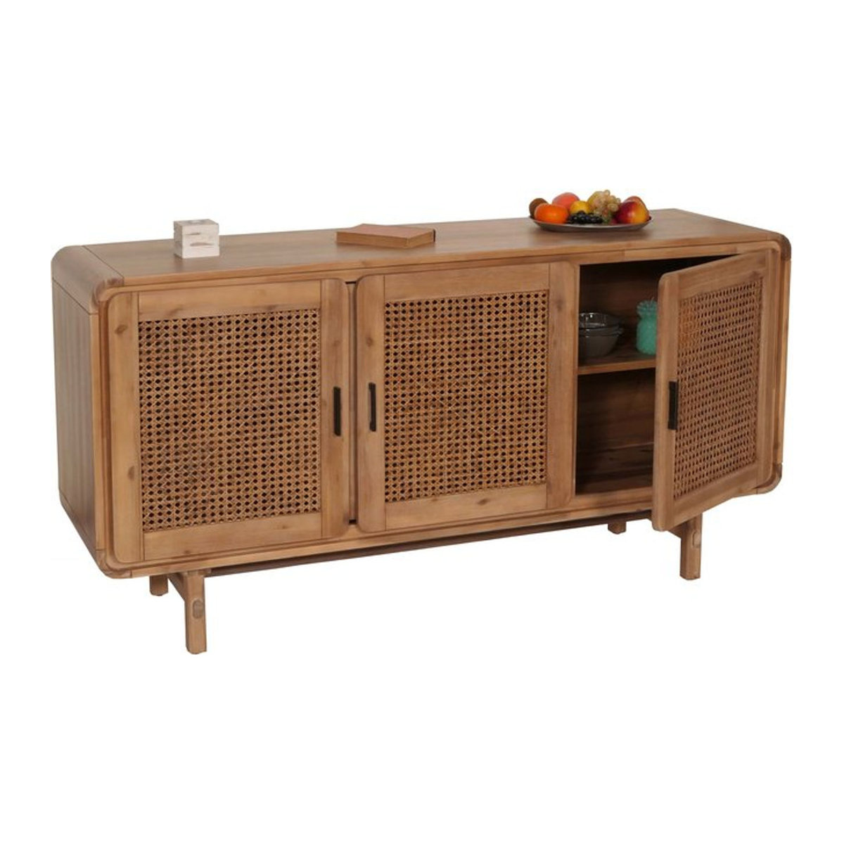 Sideboard MCW-M47 aus Akazie Massivholz mit Rattan-Design in Braun, B/H/T: 160 x 82 x 45 cm - Bild 1