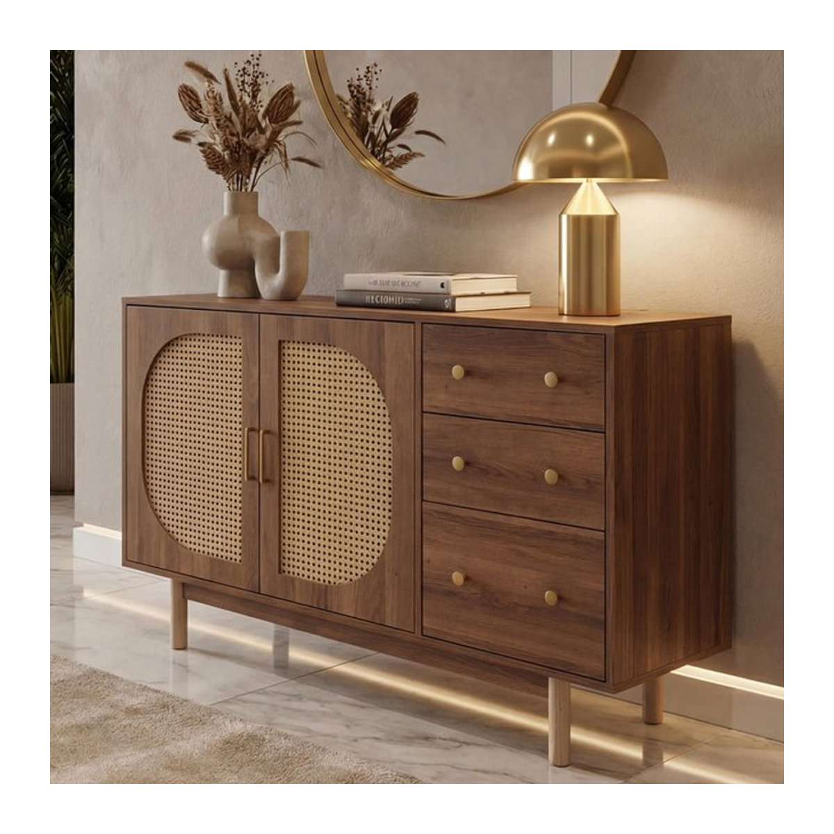 Sideboard MCW-P52 Kommode aus Polyrattan und Holzwerkstoff in Braun, B/T/H: 120 x 40 x 80 cm - Bild 1