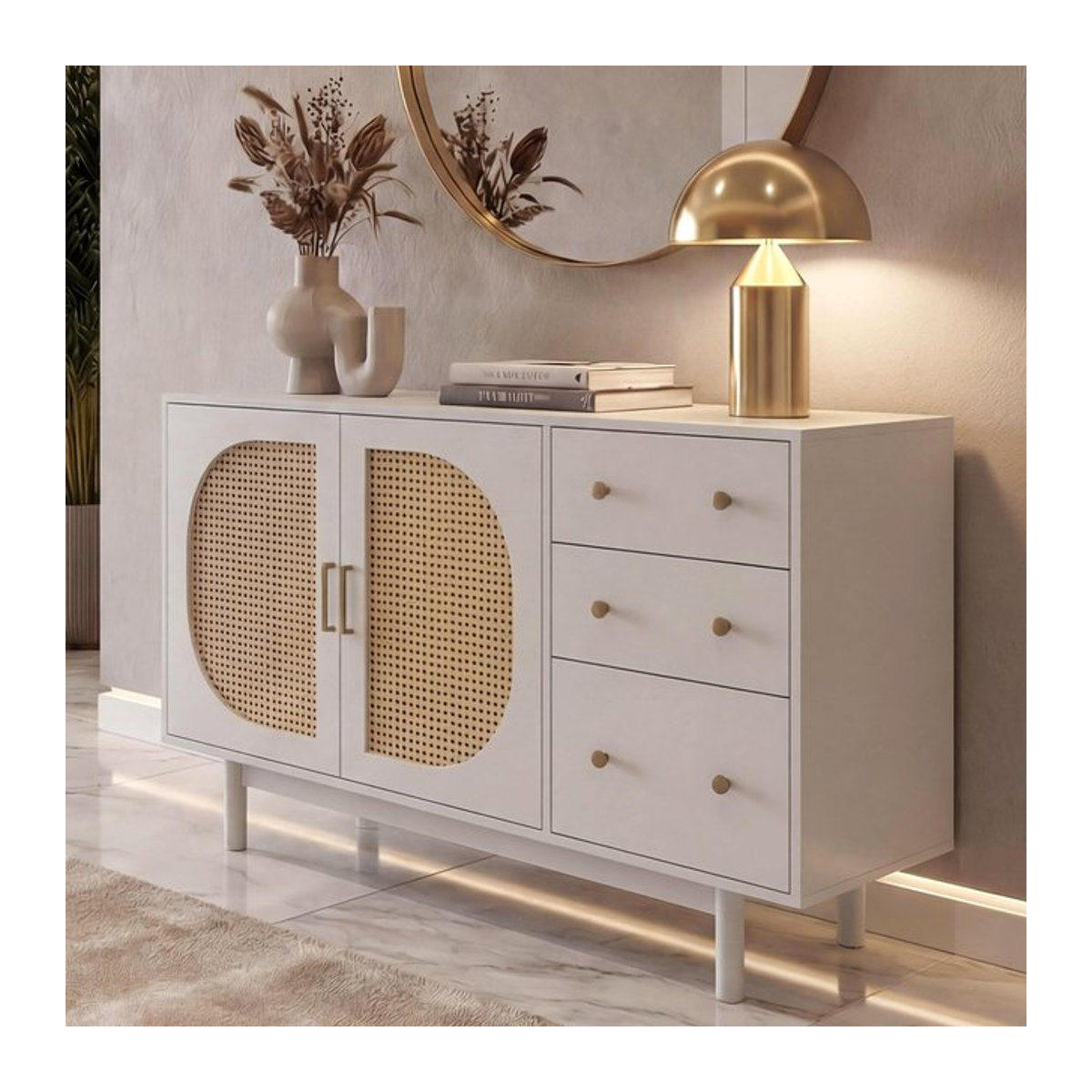 Sideboard MCW-P52 Kommode aus Polyrattan und MDF in Weiß, B/T/H: 120 x 40 x 80 cm - Bild 1