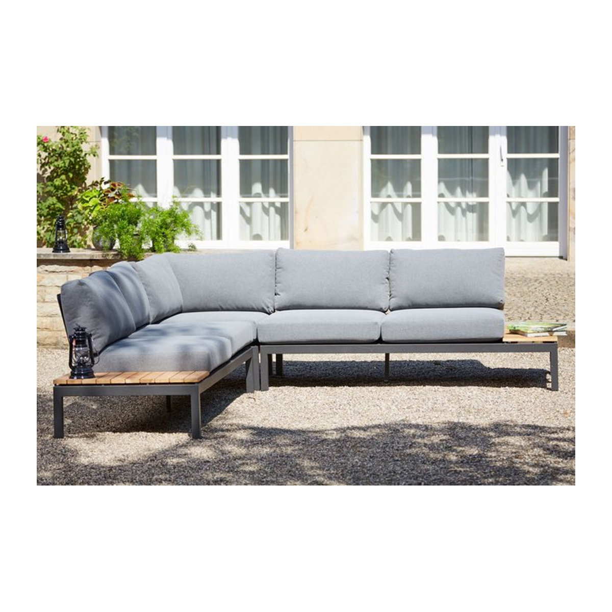 SIENA GARDEN Alvida Gartenlounge für 4 Personen in Matt Anthrazit/Grau aus Alu, Teak und Ranotex Gewebe inklusive Polster - Bild 1