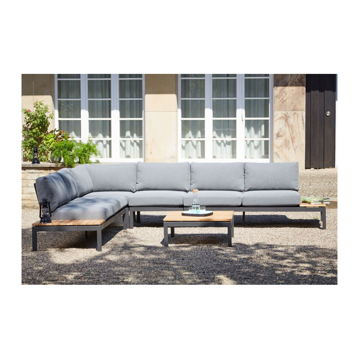 Siena Garden Alvida Gartenlounge für 5 Personen in Matt Anthrazit/Grau mit Tisch und Polstern aus Alu, Teak und Ranotex Gewebe, Tisch B: 74 cm, B: 74 cm - Bild 1