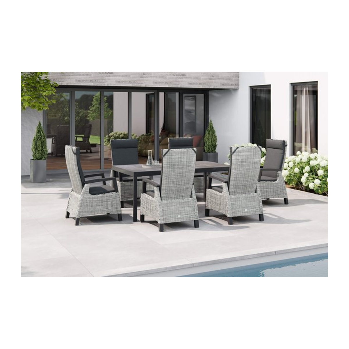 Siena Garden Carlos/Corido Garten-Essgruppe in Anthrazit und Grau mit Esstisch und 6 Dining Sesseln aus Aluminium, Polyrattan und Keramik, Tisch B: 180 cm, T: 100 cm, H: 72 cm - Bild 1