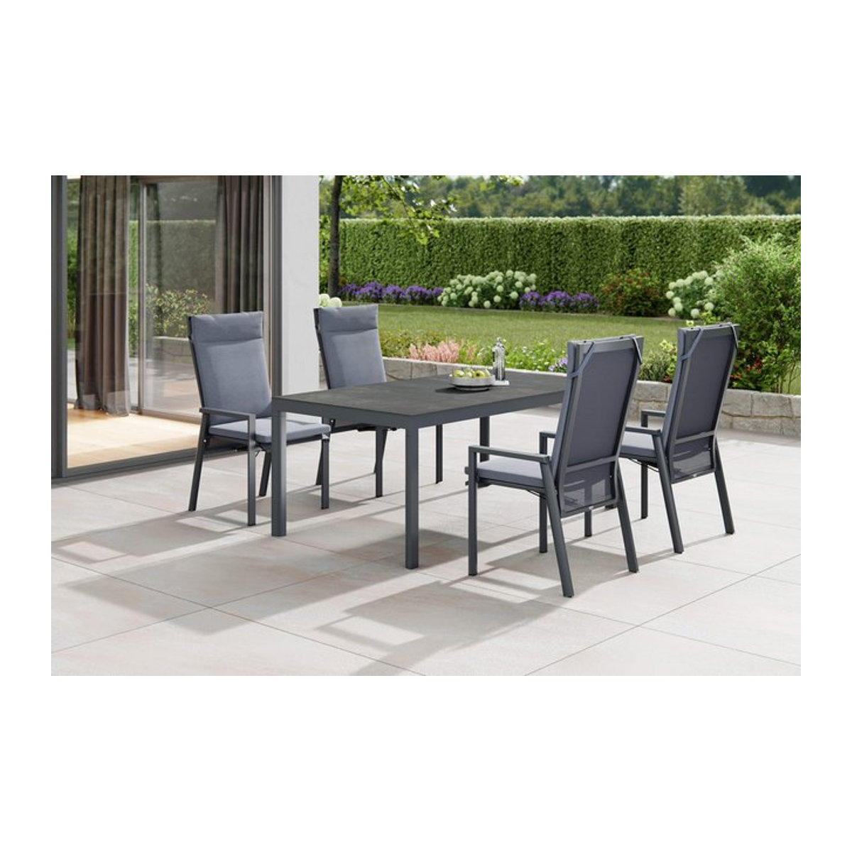 Siena Garden Carlos/Valencia Garten-Essgruppe in Anthrazit und Grau mit Keramik-Esstisch und 6 Dining Sesseln aus Aluminium und Textilgewebe, Tisch B: 180 cm, T: 100 cm - Bild 1