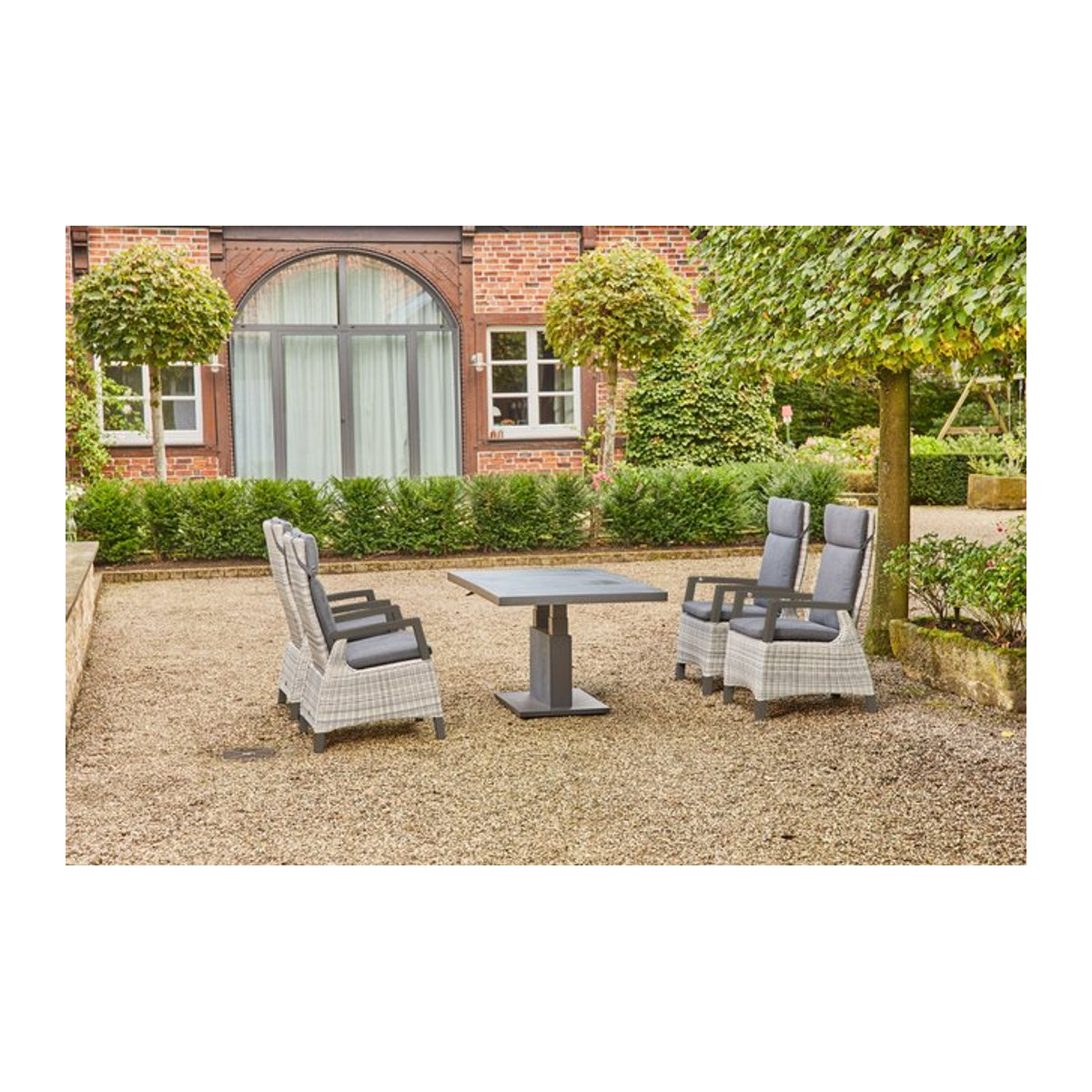 Siena Garden Corido/Bellani Garten-Essgruppe in Grau/Anthrazit mit 4 Diningsesseln aus Aluminium, Polyrattan und Keramik, B/T/H: 160 x 90 x 50-72 cm - Bild 1