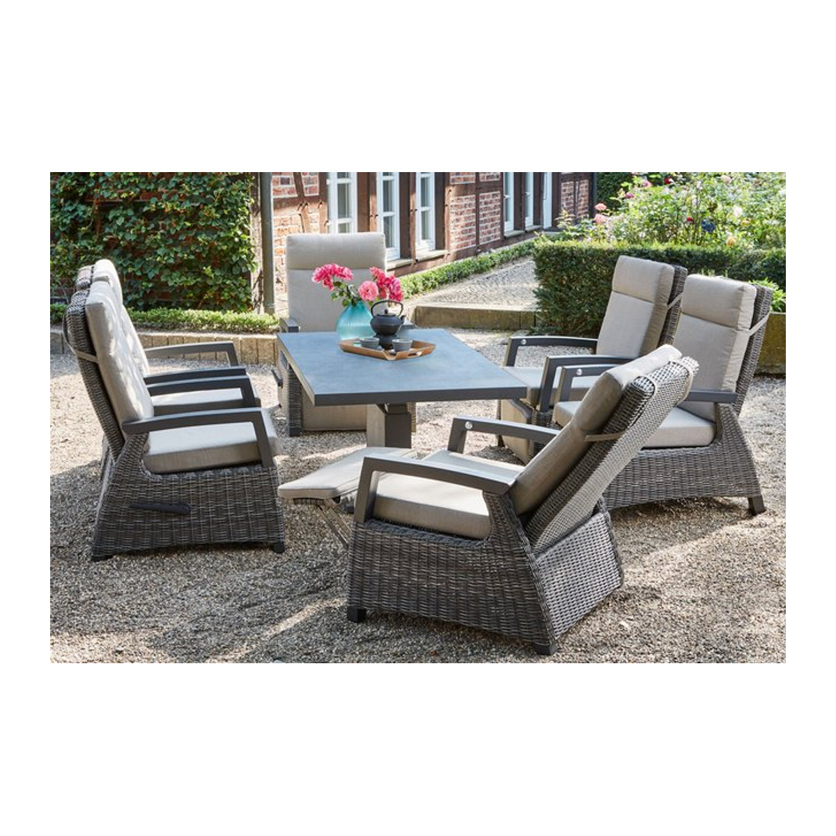Siena Garden Corido/Bellani Gartenlounge Set in Grau/Anthrazit mit Lifttisch und 6 Relaxsesseln aus Polyrattan und Aluminium - Bild 1