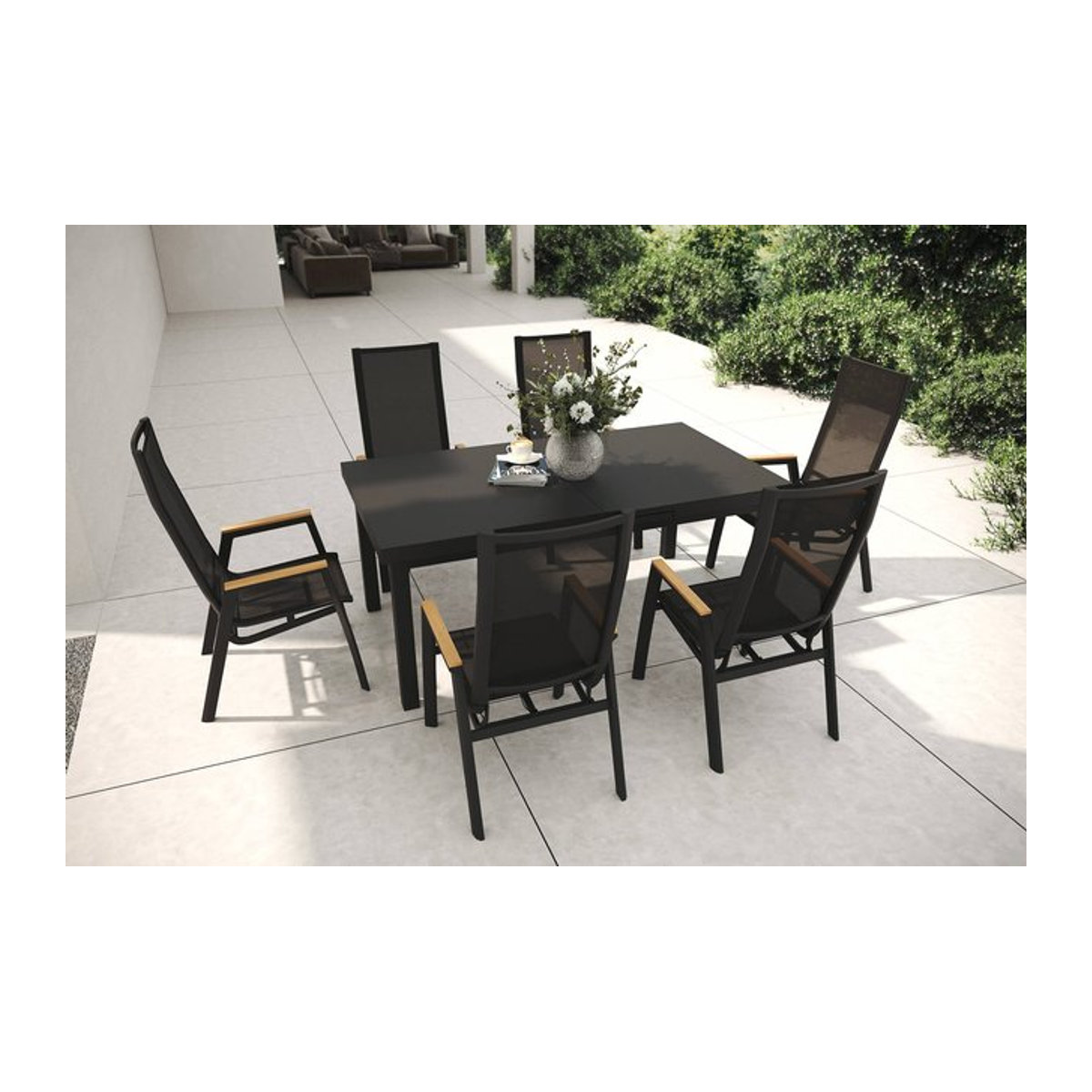 Siena Garden Garten-Essgruppe aus Alu, Glas und Textil in matt Anthrazit und Grau mit Teak-Elementen, ausziehbar, B/T: 180/240 x 100 cm - Bild 1