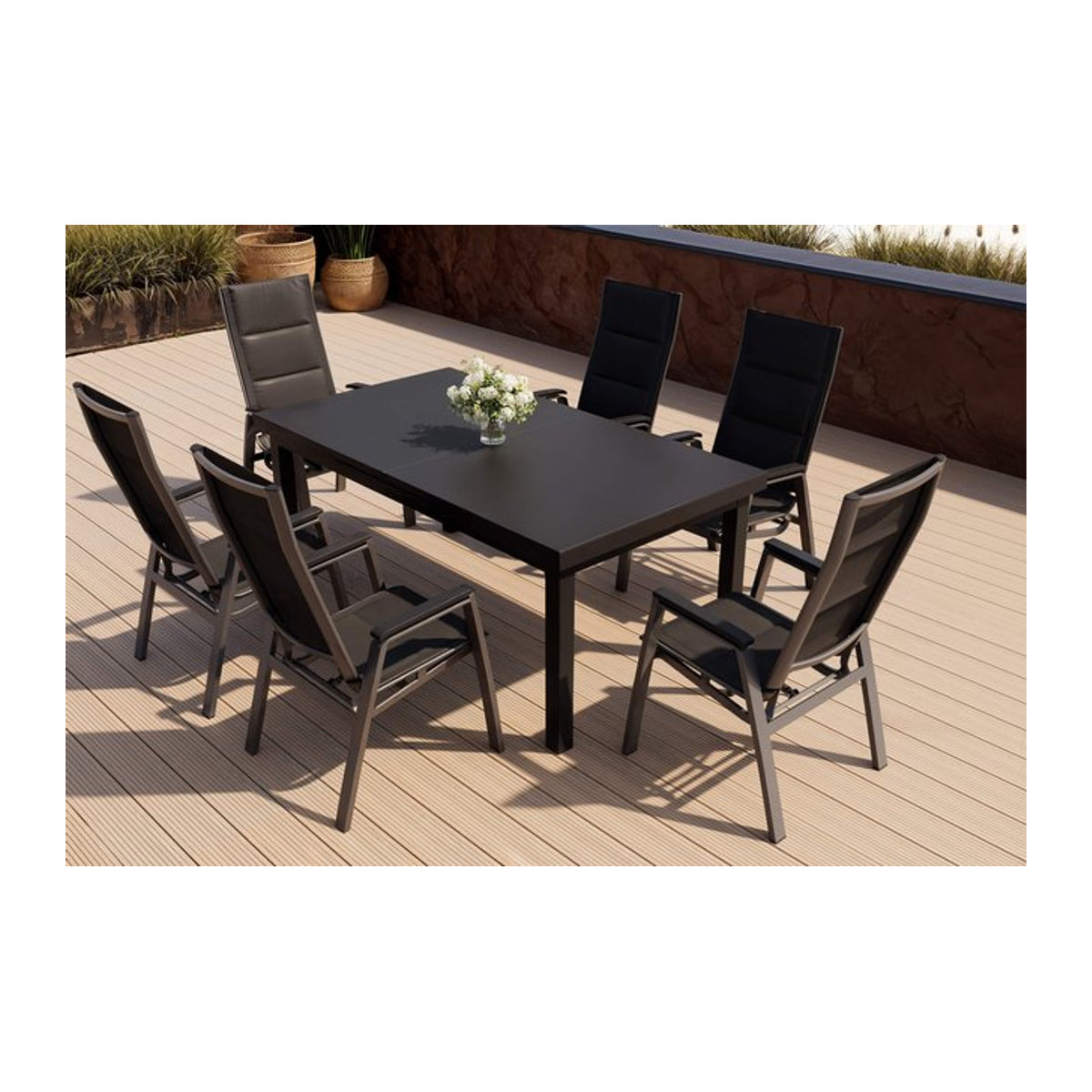 Siena Garden Garten-Essgruppe aus Alu, Glas und Textilene in Anthrazit/Grau, ausziehbar und stapelbar, B/T: 180/240 x 100 cm - Bild 1
