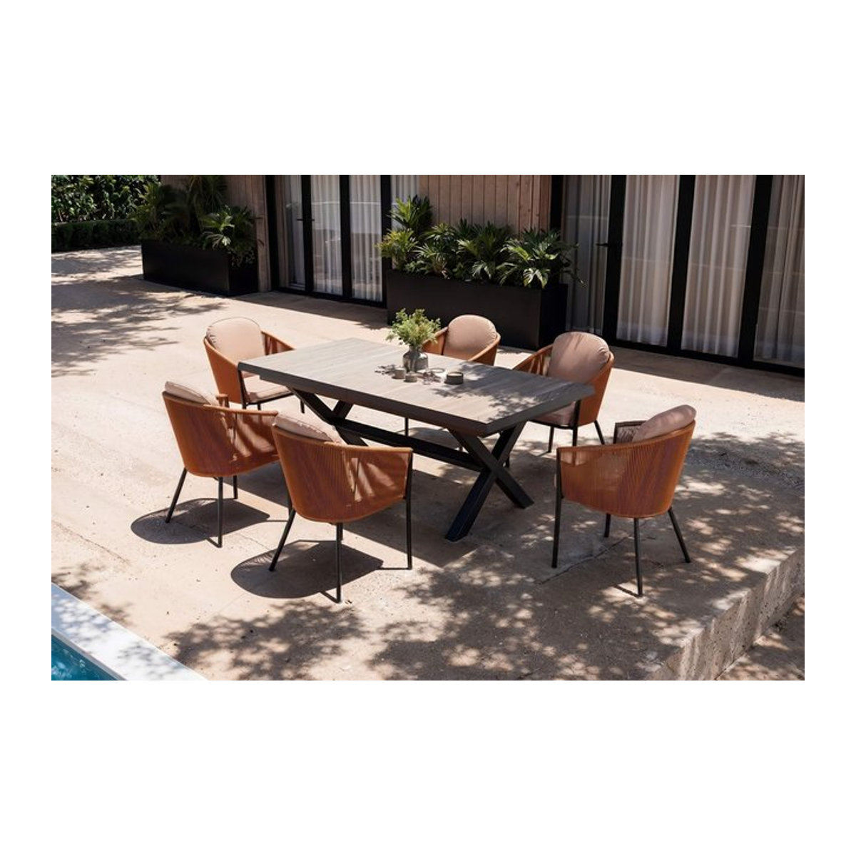 Siena Garden Garten-Essgruppe aus Aluminium und Rope-Geflecht mit Keramikplatte in Anthrazit und Orange, 6 Diningsessel, Tisch ausziehbar von Breite: 200 cm bis 260 cm, Tiefe: 100 cm - Bild 1