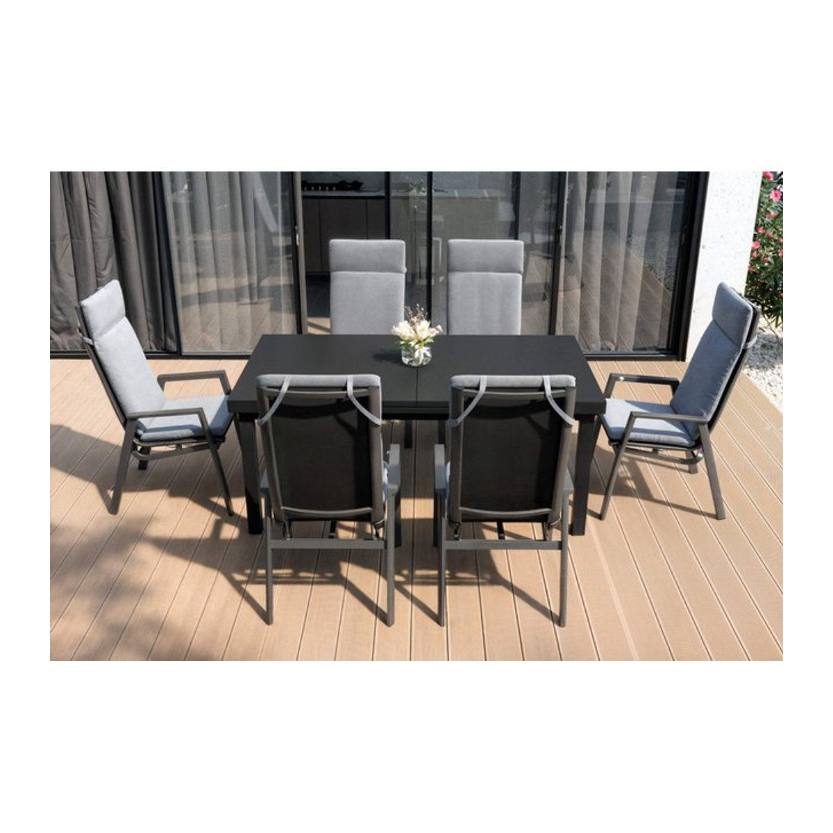 Siena Garden Garten-Essgruppe aus Metall und Glas in Anthrazit und Grau, modern und ausziehbar, B/T: 180/240 x 100 cm - Bild 1
