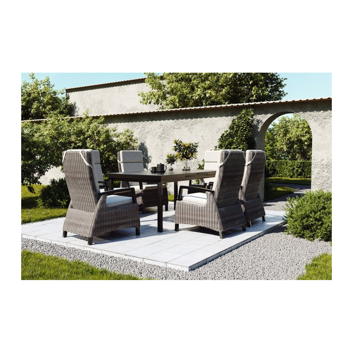 Siena Garden Garten-Essgruppe von OUTFLEXX in Anthrazit und Grau aus Aluminium und Polyrattan mit Ausziehtisch und 6 Diningsesseln - Bild 1