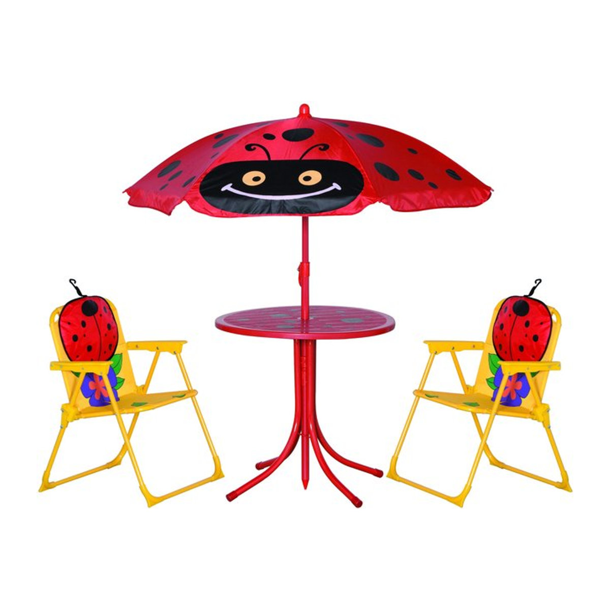 Siena Garden Kindersitzgruppe Marie 4-teiliges Gartenmöbel-Set aus Stahl in Rot mit buntem Polyester-Bezug - Bild 1