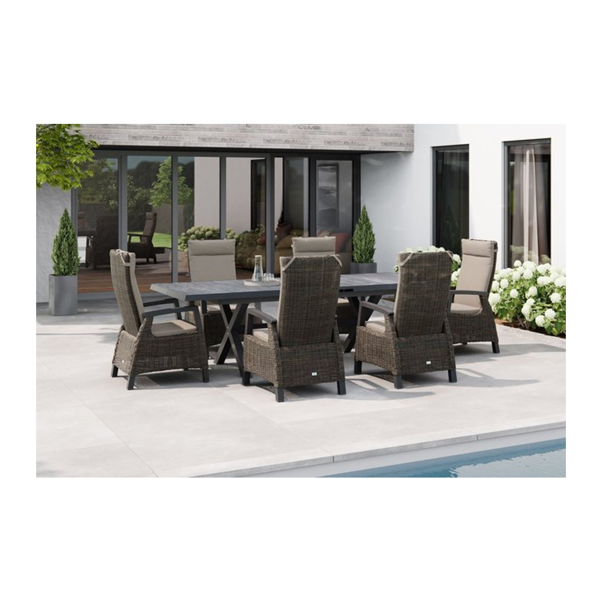 Siena Garden Messina/Corido Garten-Essgruppe in Anthrazit/Grau mit 6 Diningsesseln aus Aluminium und Gardino Geflecht mit Keramik Tischplatte - Bild 1