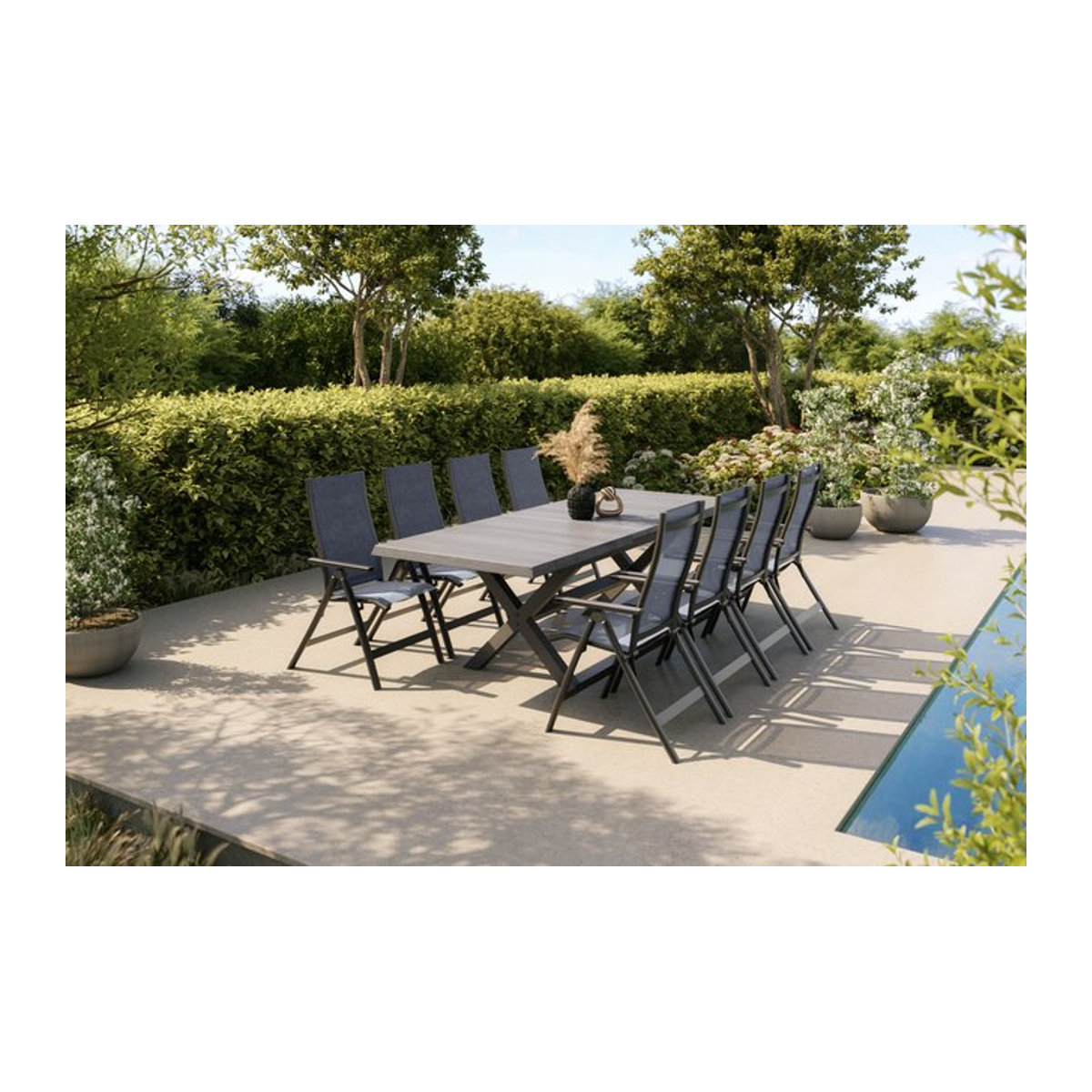 Siena Garden Messina Garten-Essgruppe mit ausziehbarem Keramik-Tisch und 8 Klappstühlen, Anthrazit/Grau, Aluminium/Textilene, B/T/H: 260 x 100 cm (ausziehbar von 200 cm) - Bild 1