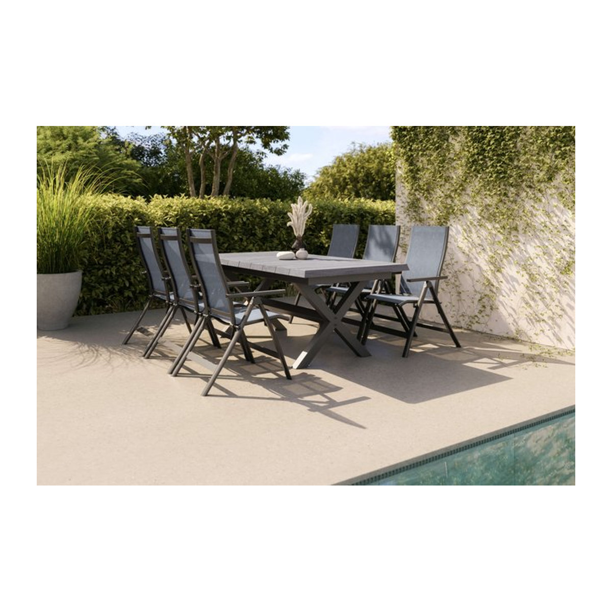 Siena Garden Messina Garten-Essgruppe mit Ausziehtisch und 6 Klappstühlen, Keramikplatte, anthrazit/grau, Alu/Textilene, B/T/H: 260 x 100 x 75 cm (ausziehbar auf 200 cm) - Bild 1