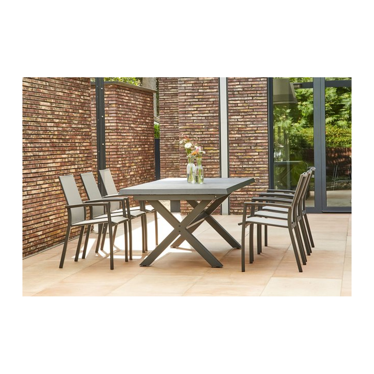 Siena Garden Messina/Velia Garten-Essgruppe in Anthrazit und Grau mit 6 Diningsesseln aus Aluminium, Keramik und Ranotex Gewebe, Tischbreite: 200-260 cm, Tiefe: 100 cm - Bild 1