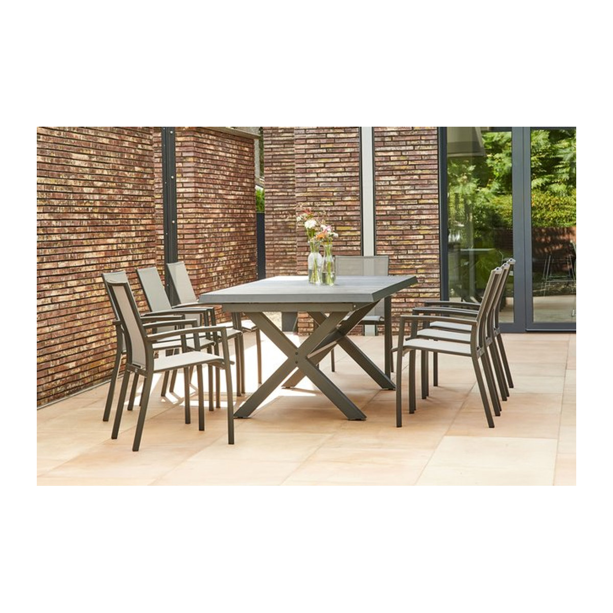 Siena Garden Messina/Velia Garten-Essgruppe in Anthrazit und Grau mit 8 Sesseln aus Aluminium, Keramik und Polypropylen, Breite: 260 cm, Tiefe: 100 cm - Bild 1
