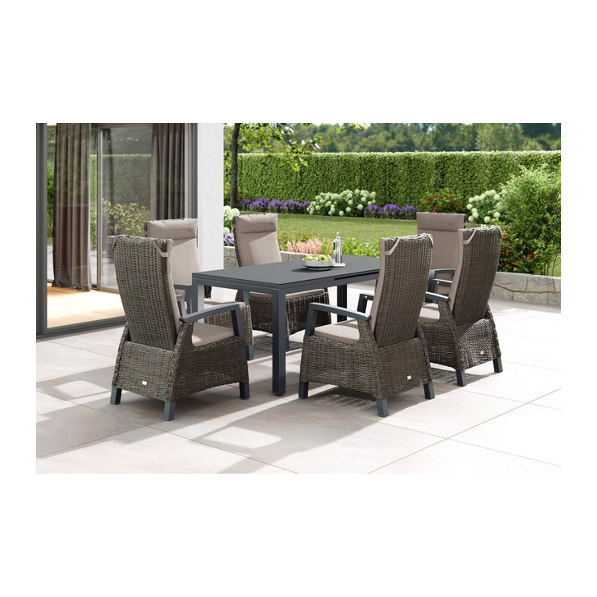 Siena Garden Miros/Corido Garten-Essgruppe in Anthrazit mit Ausziehtisch und 6 Sesseln aus Aluminium und Gardino Geflecht - Bild 1