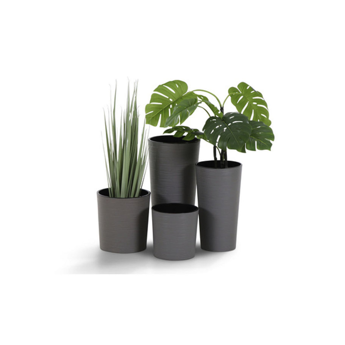 SIENA GARDEN Pflanzgefäß ECO Locon rund in Grau mit Rillenoptik aus Kunststoff und Holzfasern - Bild 3