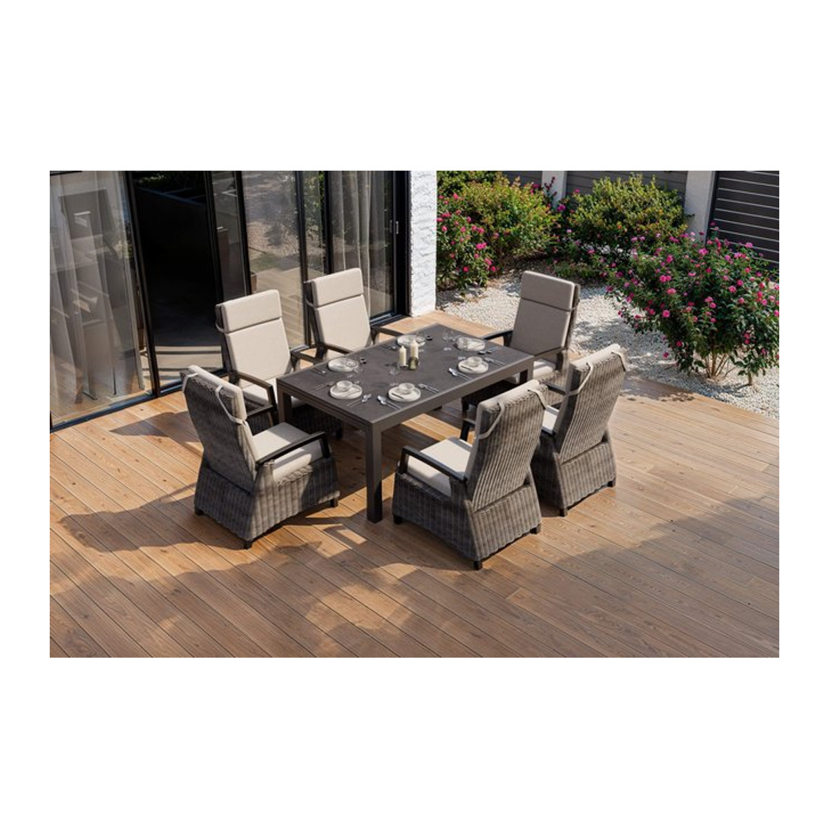 Siena Garden Premium Garten-Essgruppe aus Aluminium und Polyrattan in Anthrazit und Grau mit 6 Dining-Sesseln - Bild 1
