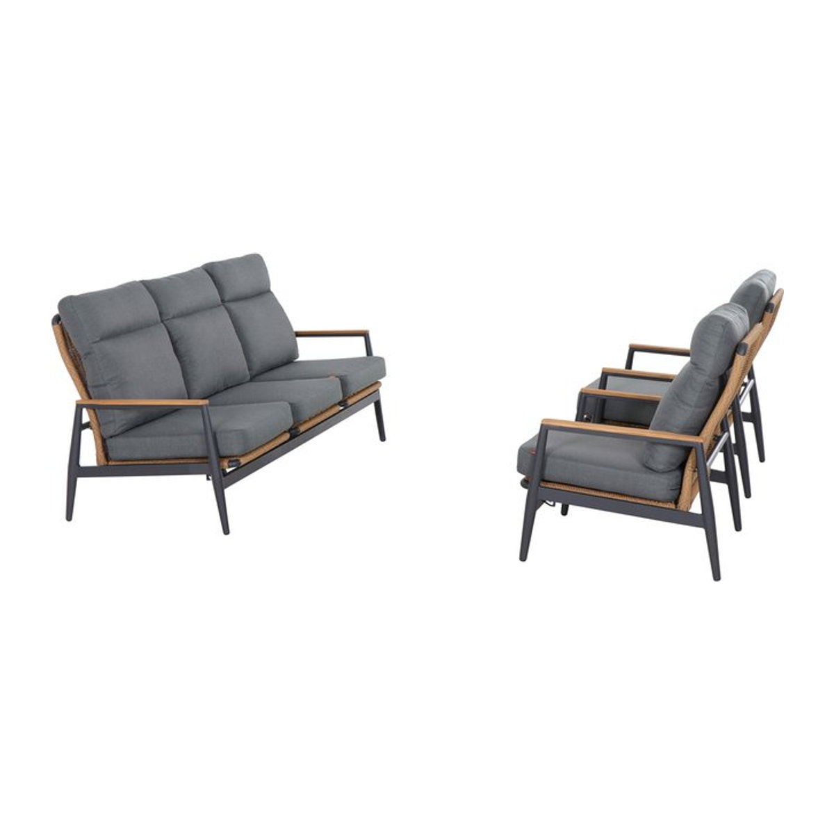 Siena Garden Roma Gartenlounge in Grau aus Aluminium und Teakholz, B: 85 cm, L: 205 cm - Bild 1