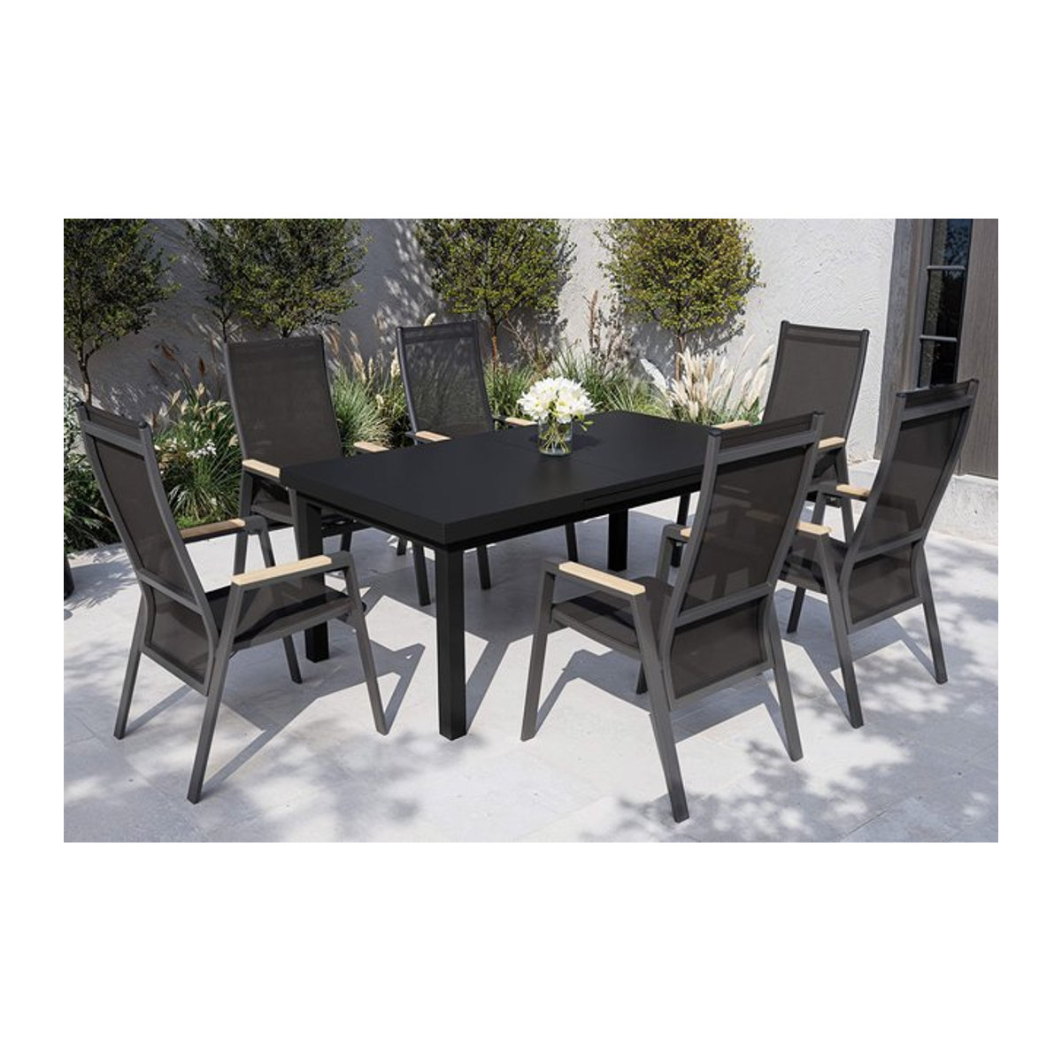 Siena Garden Savona Garten-Essgruppe aus Alu, Glas, Teak und Ranotex in Anthrazit Matt/Grau, ausziehbar, B/T: 180/240 x 100 cm - Bild 1
