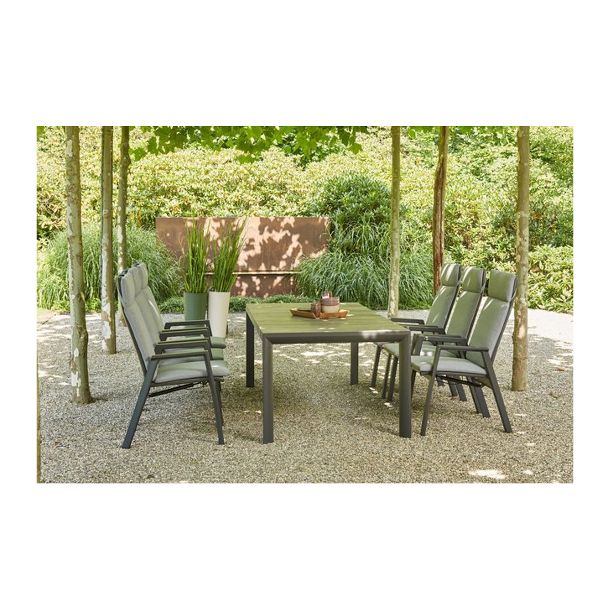 Siena Garden Silva/Valencia Garten-Essgruppe in Anthrazit/Grau mit 6 Diningsesseln aus Aluminium, Keramik und Textilgewebe, B/T: 220 x 100 cm - Bild 1