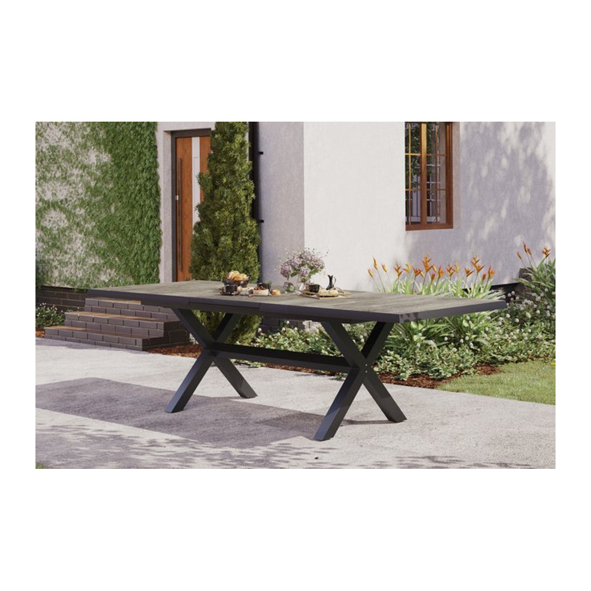 Siena Garden Sincro Ausziehtisch aus Alu und Keramik in Anthrazit und Natur-Grau, B/T: 100 x 200/260 cm - Bild 1