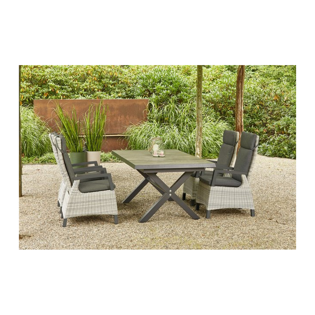 Siena Garden Sincro/Corido Garten-Essgruppe in Anthrazit und Grau aus Aluminium, Polyrattan und Keramik mit 4 Diningsesseln, B/T: 260 x 100 cm oder 200 x 100 cm - Bild 1