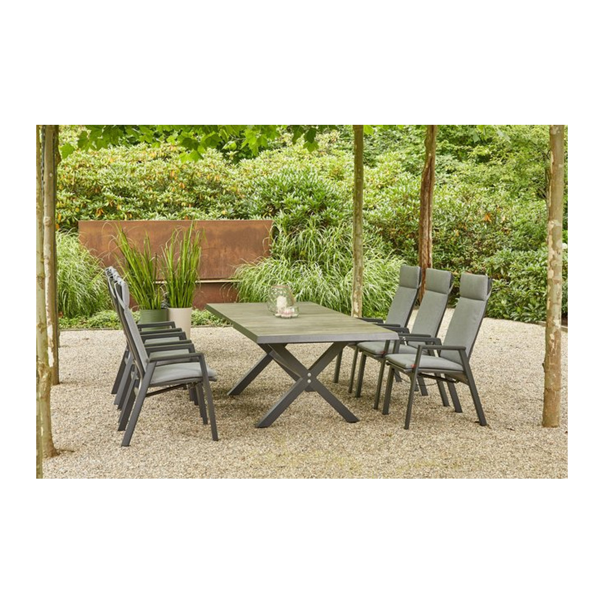 Siena Garden Sincro/Valencia Garten-Essgruppe in Anthrazit/Grau mit 6 Diningsesseln, stufenlos verstellbar, aus Alu, Textilgewebe und Keramik, B: 200 bis 260 cm, T: 100 cm - Bild 1
