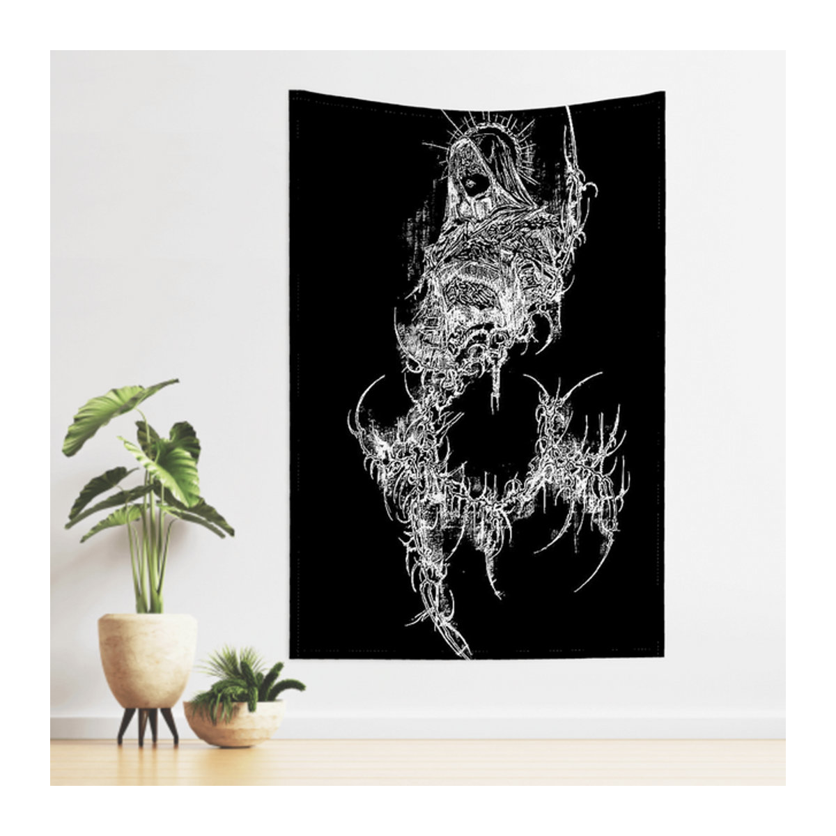 Sigilcore Spider Tattoo Wandteppich Schwarz, Rechteckiges Wandtuch für Raumdekoration und Party-Hintergrund, B/H: 70 x 70 cm - Bild 1