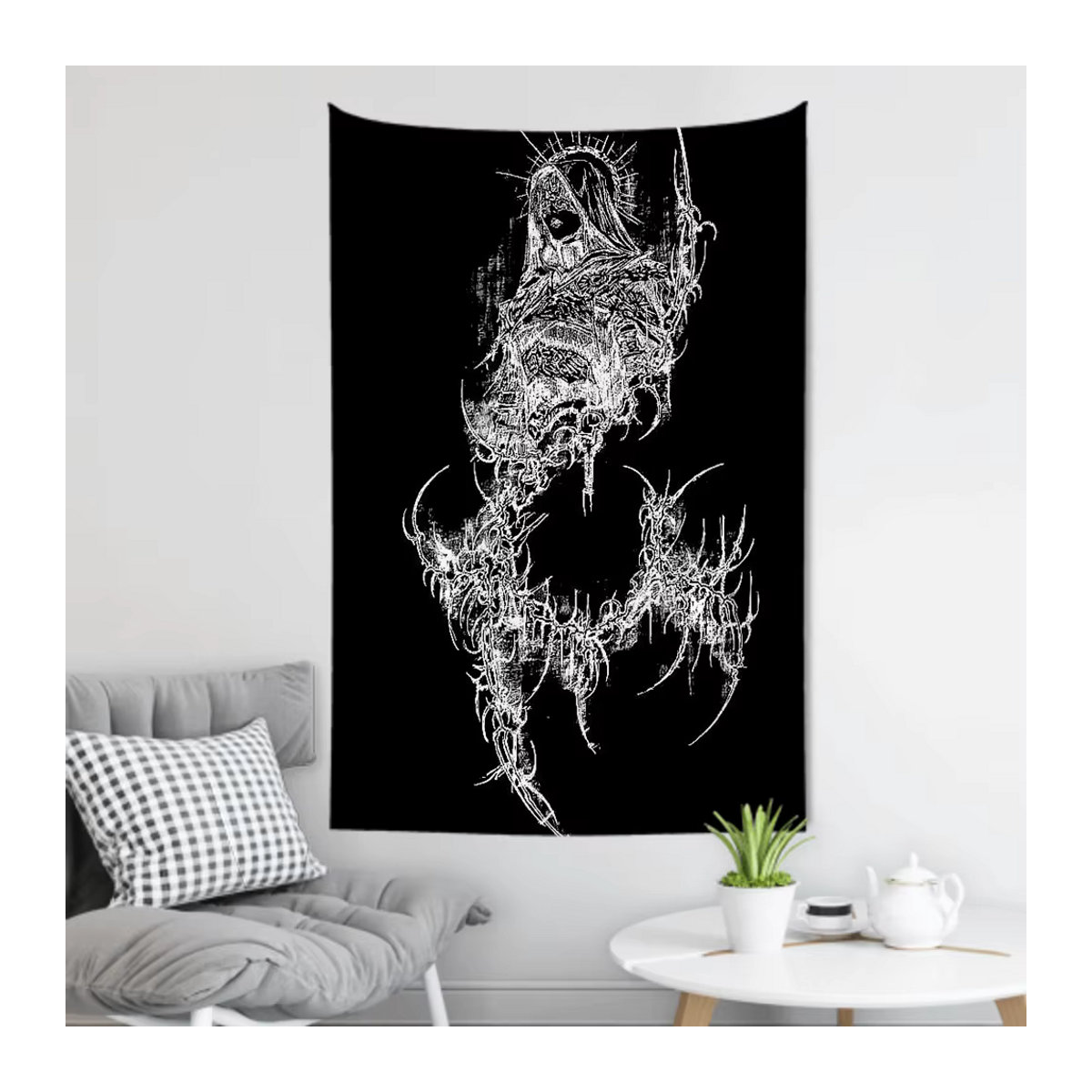 Sigilcore Spider Tattoo Wandteppich Schwarz, Rechteckiges Wandtuch für Raumdekoration und Party-Hintergrund, B/H: 70 x 70 cm - Bild 2
