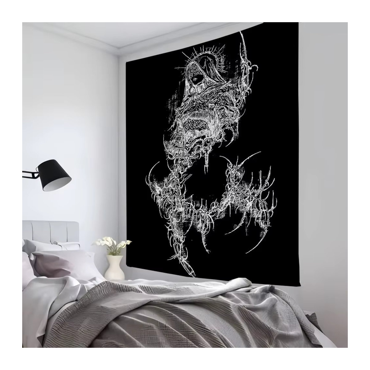 Sigilcore Spider Tattoo Wandteppich Schwarz, Rechteckiges Wandtuch für Raumdekoration und Party-Hintergrund, B/H: 70 x 70 cm - Bild 3